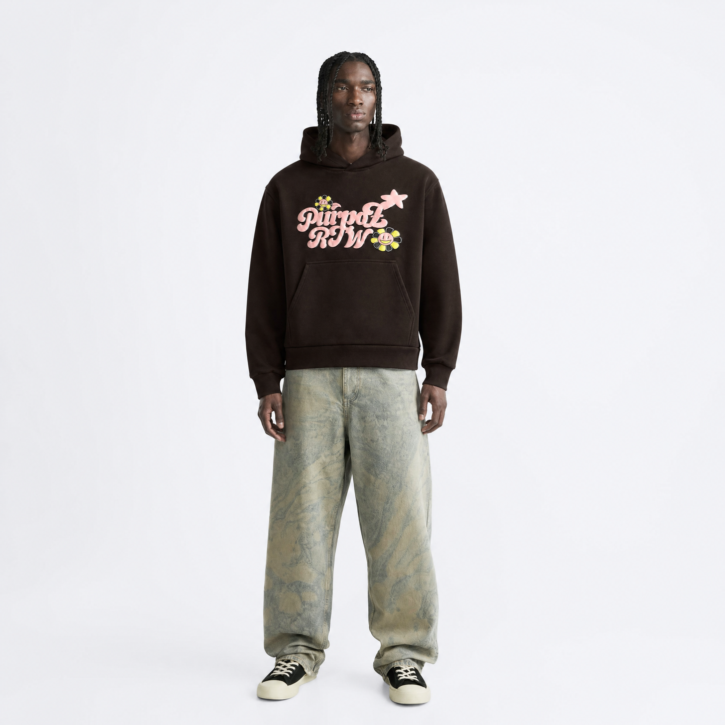 Puff print hoodie brown