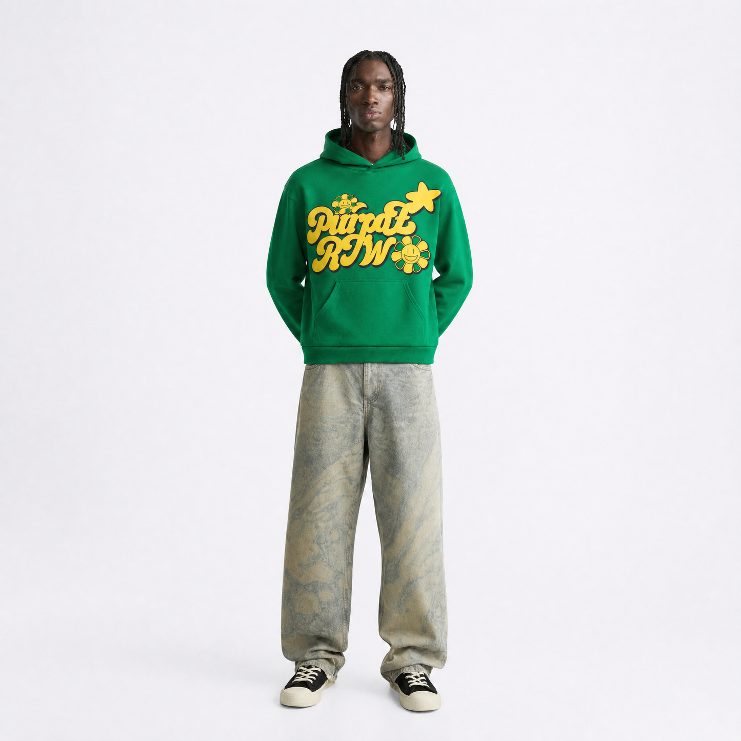 Puff print hoodie green